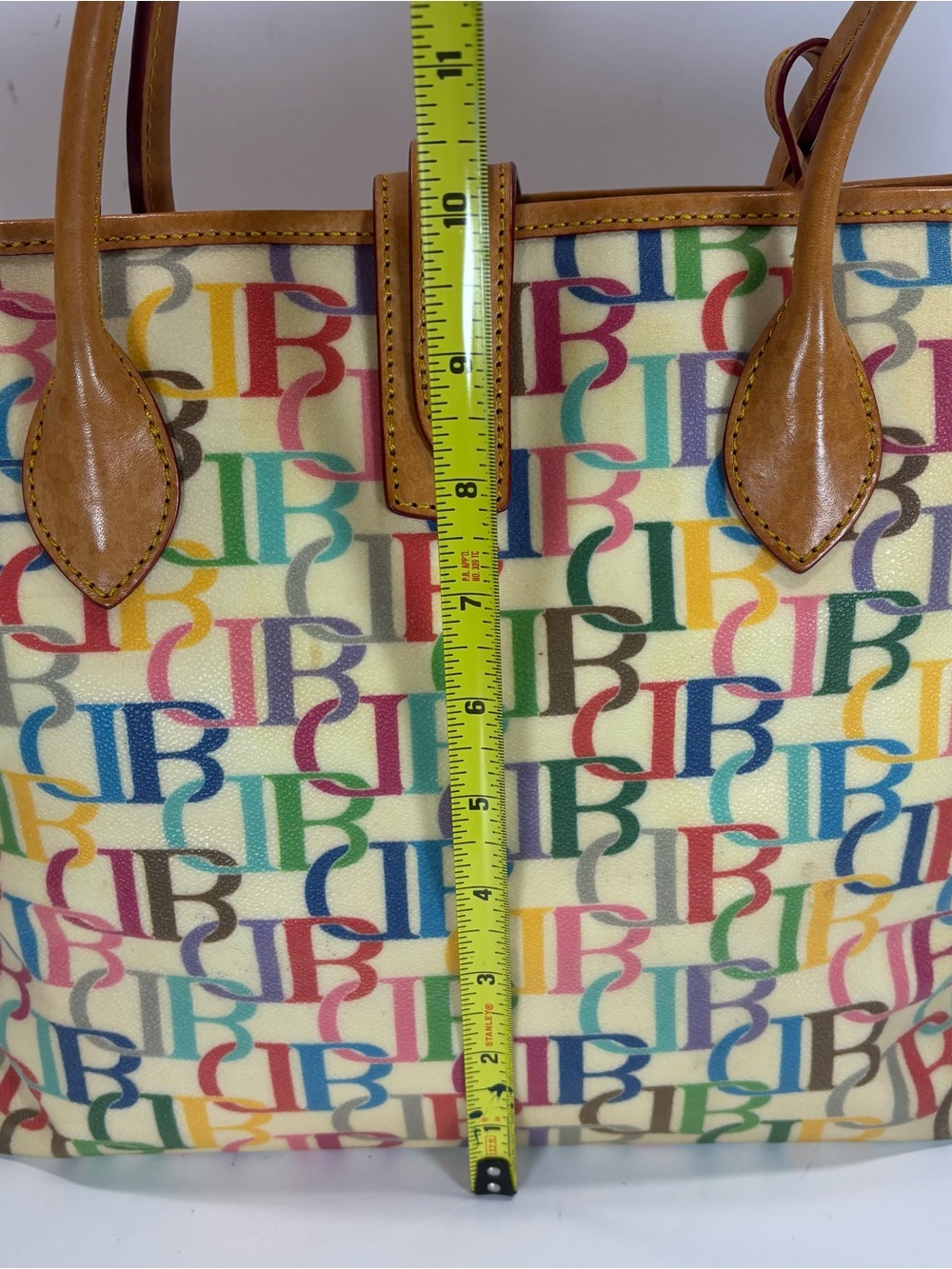 Vintage Dooney & Bourke 1975 Rainbow Monogram Tote Shoulder Bag Y2K Colorful EUC - Picture 8 of 11
